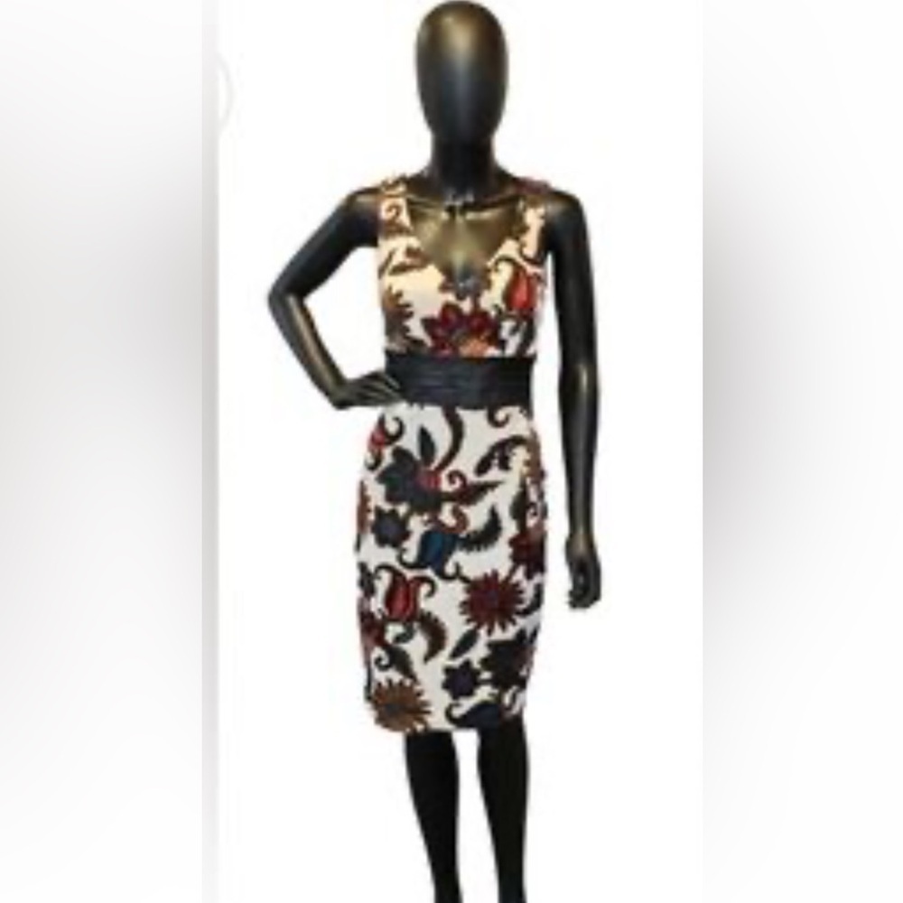 Bisou Bisou Strapless Dress with Black and Red Floral Design